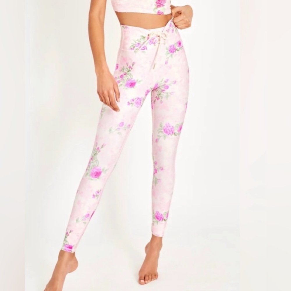 LoveShackFancy Postiana Lace Up‎ Legging in Pink Ivy NWT Size S